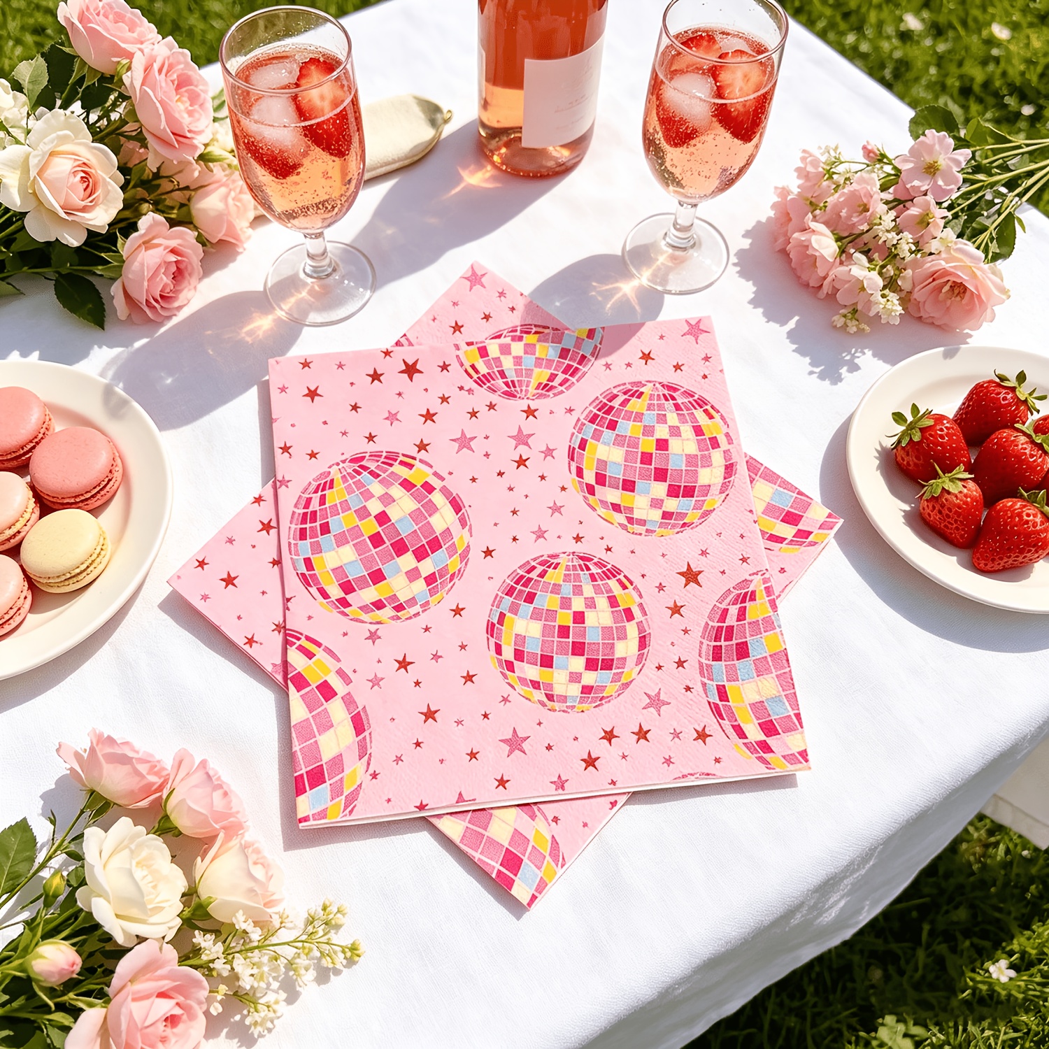 TEMU 20 serviettes à motif boule disco, ensemble de serviettes jetables idéal pour les fêtes et les restaurants, 13 X 13 pouces, parfait pour