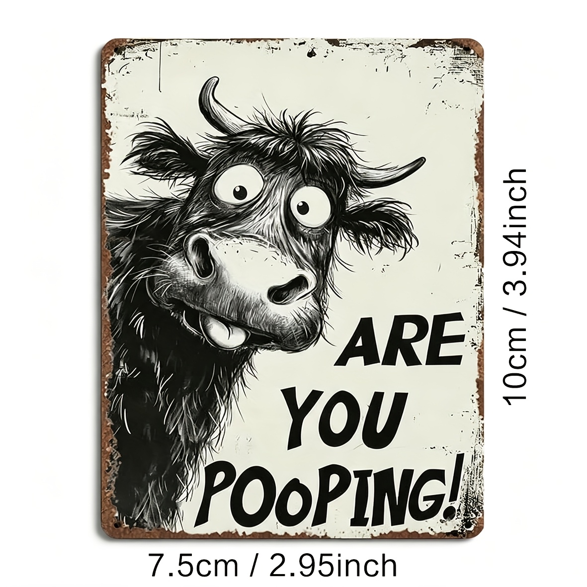 TEMU 2D Plat - Humoristische Houten Wanddecoratie, 2D Plat Ontwerp, Afbeelding van een Highland die vraagt "Ben je aan het poepen?", Retro Boerderij