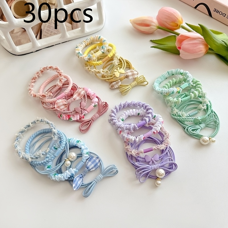 TEMU 30pcs Élastiques à Cheveux Combinés de Haute Qualité, et Adorables, Multi-Stylés, Queue de Cheval Haut et Bas, Accessoires de Cheveux, Attache