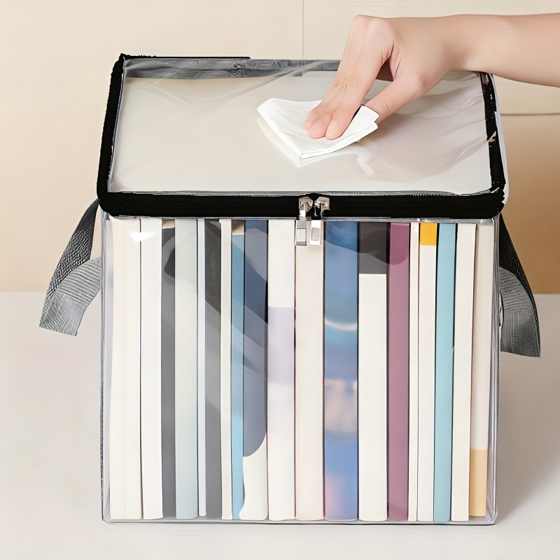 TEMU 2pcs Transparent Storage Box With Flip Cover - Heavy-duty Plastic Organizer For Books, Clothes, Snacks, Office Documents - Large Capacity