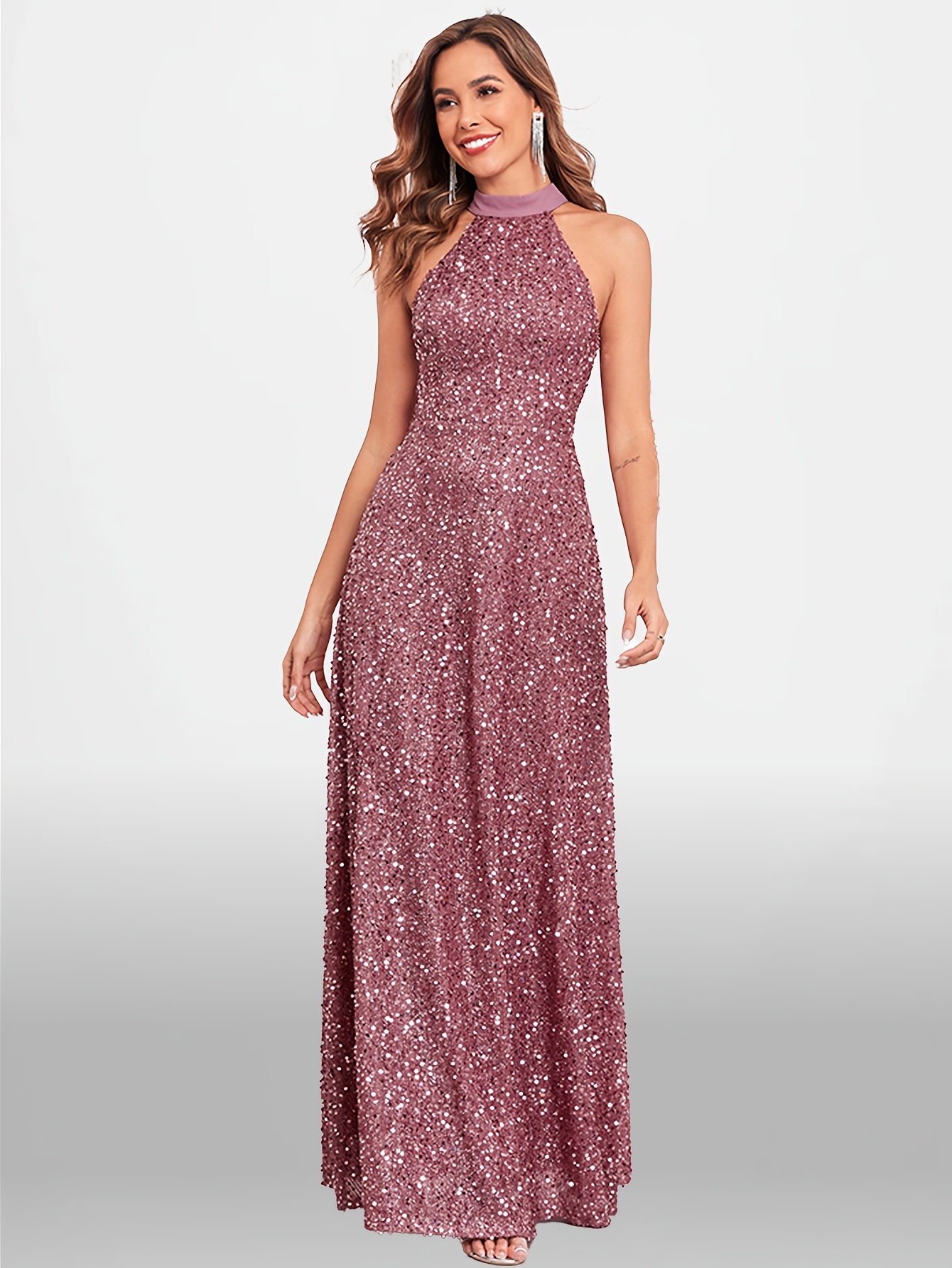 strapless open back dress Michaela Halterneck Sequin Maxi Dress main image 1