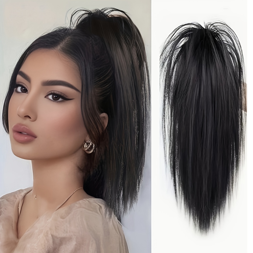 [natural clip]  , natural look, daily   accessory, 1pc synthetic medium long straight hair clip, women s claw clip ponytail extension details 4