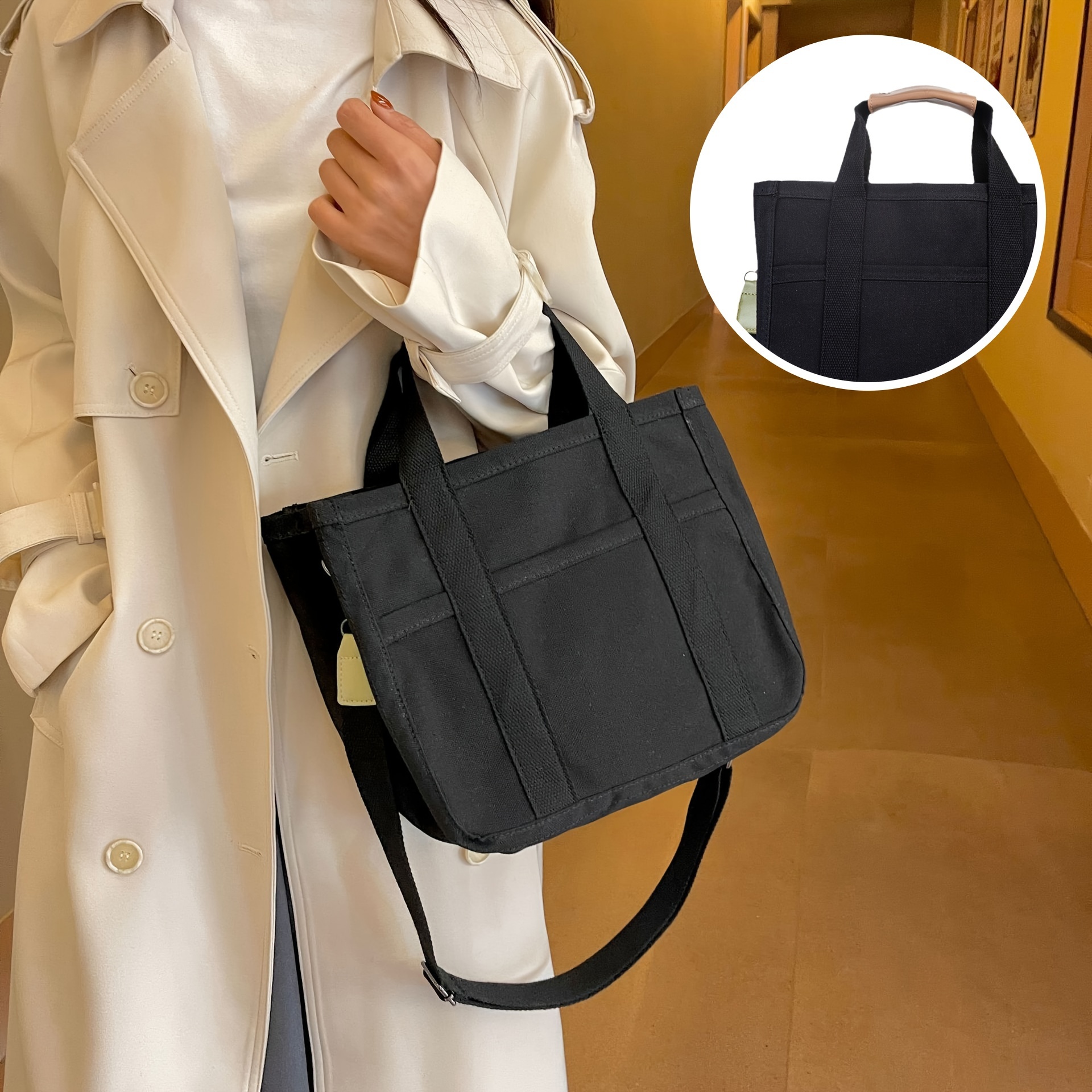 

Minimalist Canvas Satchel Bag For Women, Versatile Shoulder Handbag With Adjustable Strap, Crossbody Bag For Daily Use