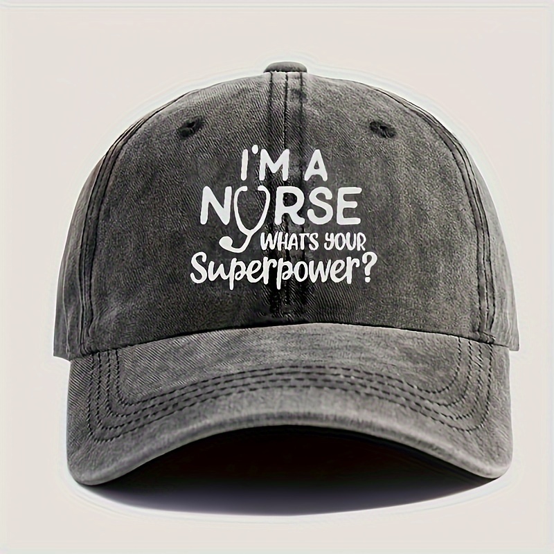 

Women's Adjustable Cotton Baseball Cap With "i'm A Nurse, What's Your Superpower" Print, Large Head Circumference Peaked Hat