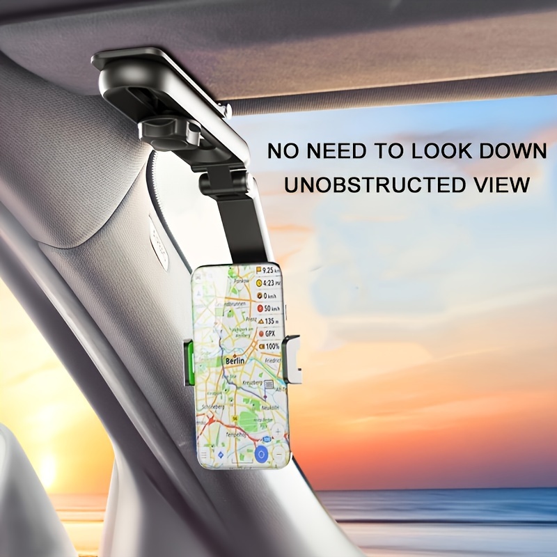 360 rotatable car sun visor smartphone mount abs material dashboard compatible waterproof auto phone holder with rotation function details 1