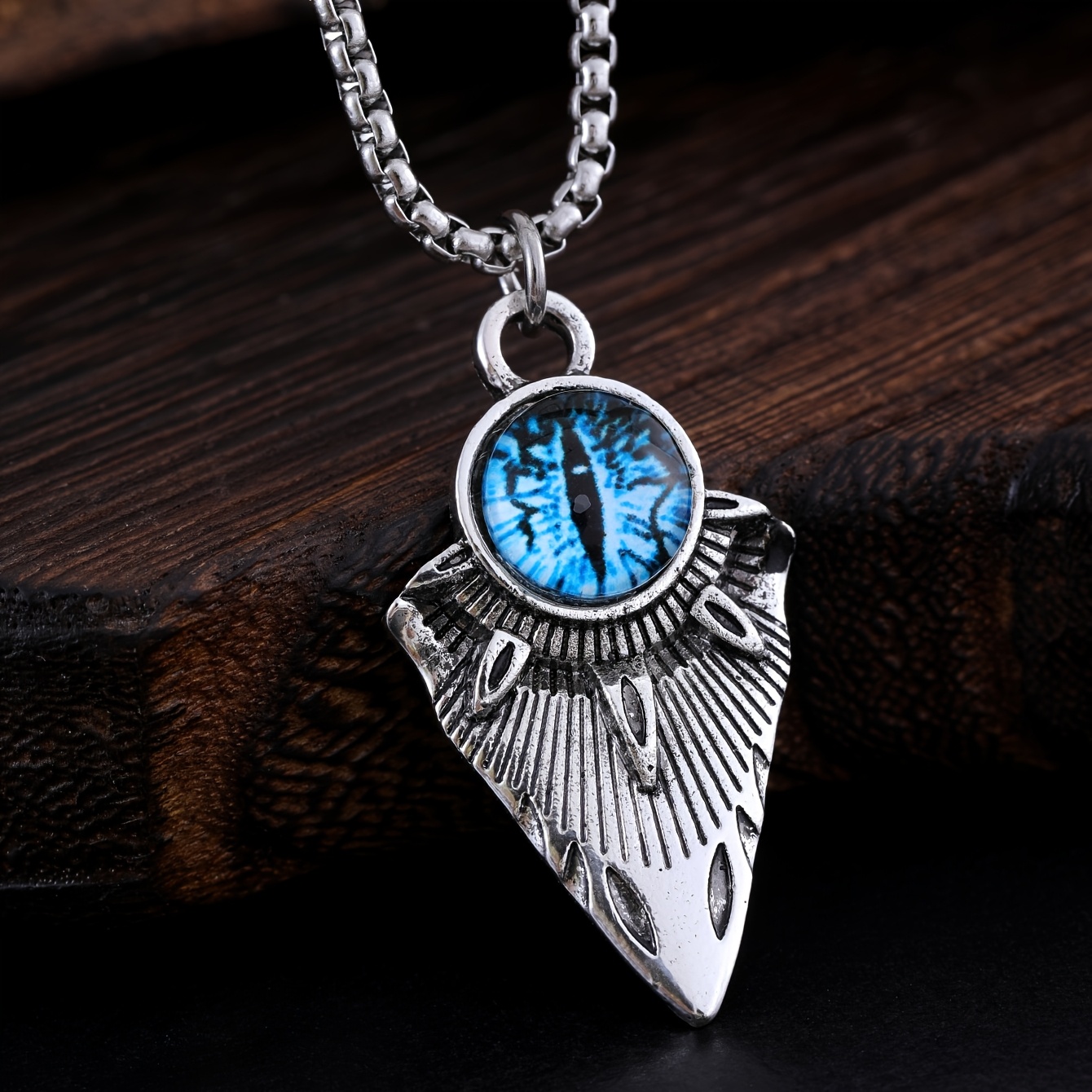 Women's Blue Eye Shield Pendant Necklace, Vintage Style