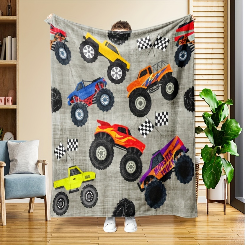 

Cozy Car-themed Flannel Throw Blanket - Soft, Warm, And Versatile For Couch, Bed, Office, Or Travel