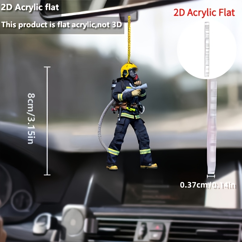 2d Flat, 2dflat, 1pc Acrylic Firefighter Car Mirror Charm- Versatile 2d Decoration For Vehicles, Backpacks And Key Rings- Creative Gift Ideas, Rear View Mirrors, Home Decor, Holiday