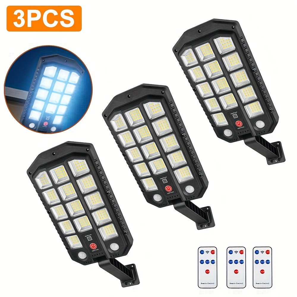 TEMU 3pcs Solar Motion Sensor Lights, 220led Solar Street Lights With Remote, 3 Lighting , 270° Wide-angle Lighting Solar Safety Floodlights, Dusk To