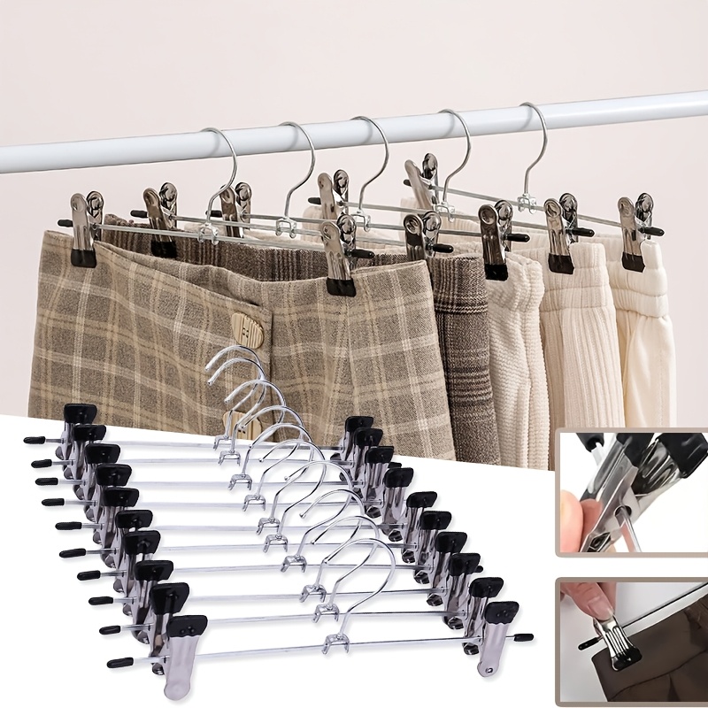 

10-pack Adjustable Metal Pants Hangers, Windproof Skirt Clips With Non-slip Rubber Grip, Multi- Clothes Drying Rack, Space-saving Jeans And Skirt Organizer For