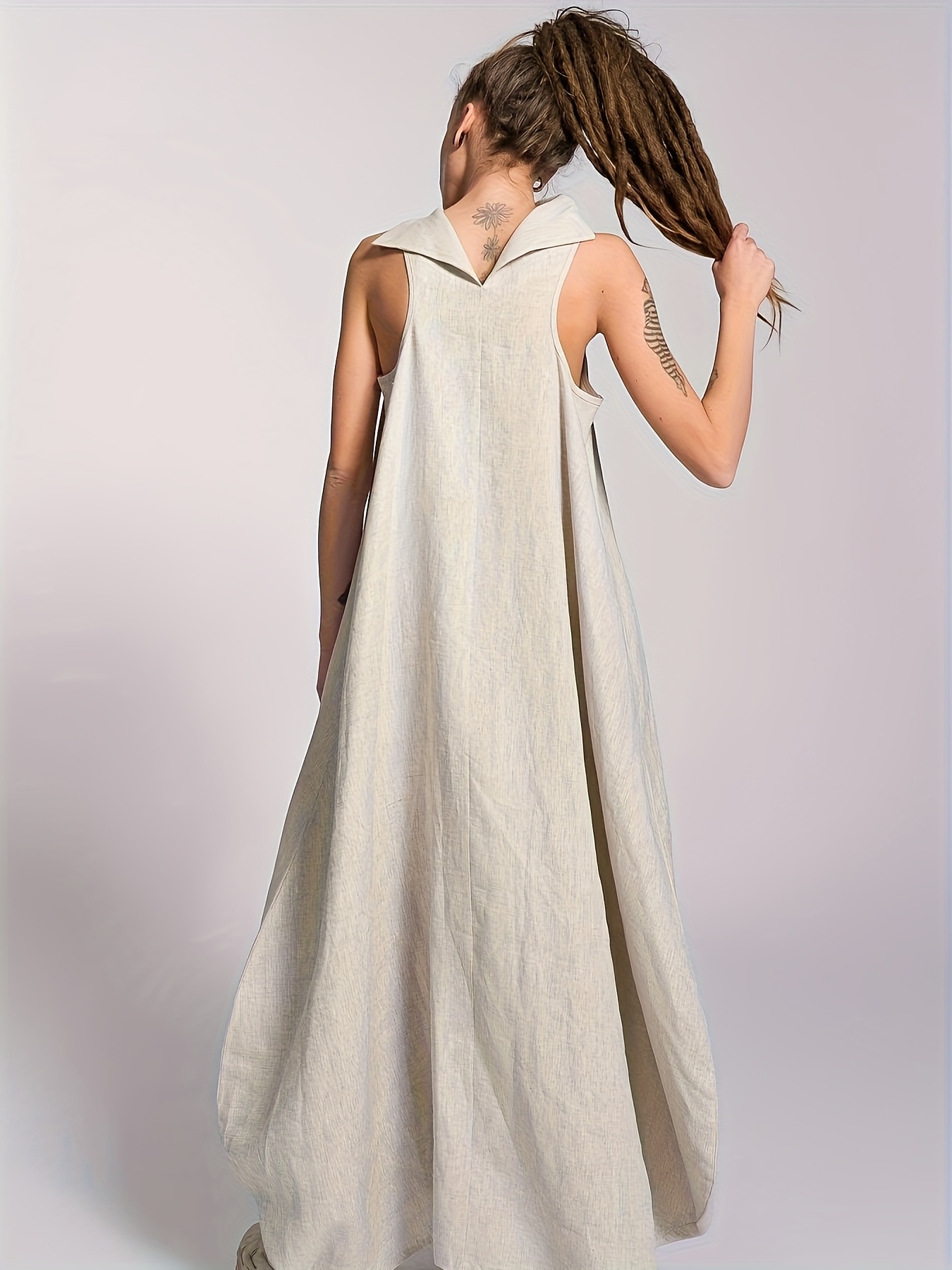 Elegant Bohemian High Neck Maxi Dress for Women - Sleeveless, Solid Color, Flowy A-Line Silhouette with Pockets, Perfect for Summer Parties and Casual Wear, Cute Dress