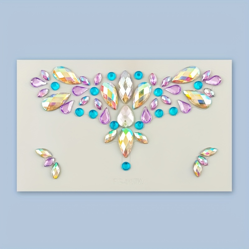 1 Sheet Of Multi-colored Water Diamond Facial Gems For Temporary Use In Makeup, Festivals, Parties, And Performances - Easy To Apply, Reusable, And Durable Adhesive