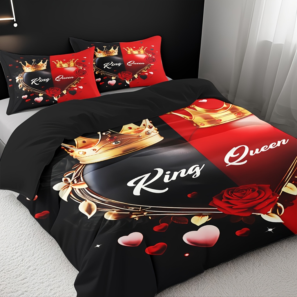 3pcs comfortable   theme bedding set soft high definition   cozy romantic black and red   gift   use machine washable 1 duvet cover 2 pillowcases no filling Product details 5