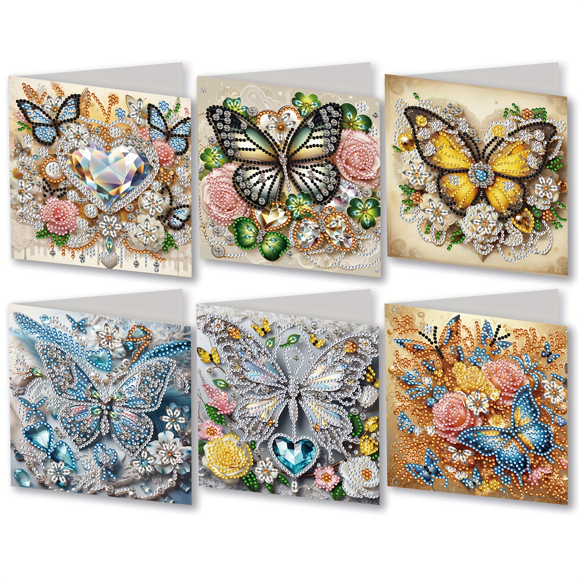 

6pcs Diamond Painting Greeting Card Kit - Butterfly & Floral Designs, Birthdays & , Unique Handmade Craft Set