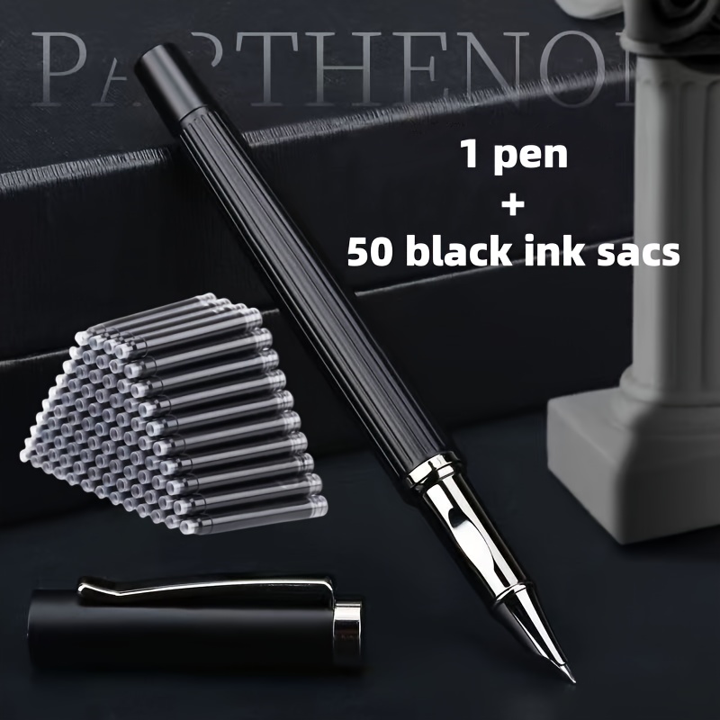 Image of 1+50pcs Combo Set/(1 Fountain Pen + 50 Replacement Ink Cartridges) Metal Fountain Pen, Body, 3.4mm Ink Cartridge Diameter, Ideal For Daily Writing, School, Office, Business , Etc., An