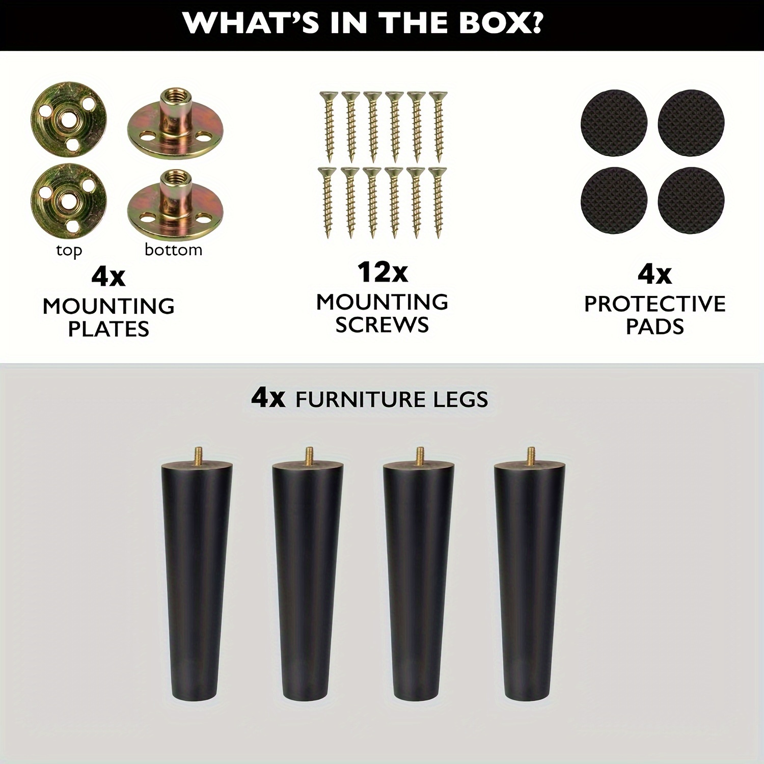 4pcs/set Black Wooden Furniture Legs Tapered Replacement Coffee Table Legs, Furniture Feet, Sofa Legs, Chair Legs, Loveseat, Ottoman Legs, Dresser Legs, Side Table