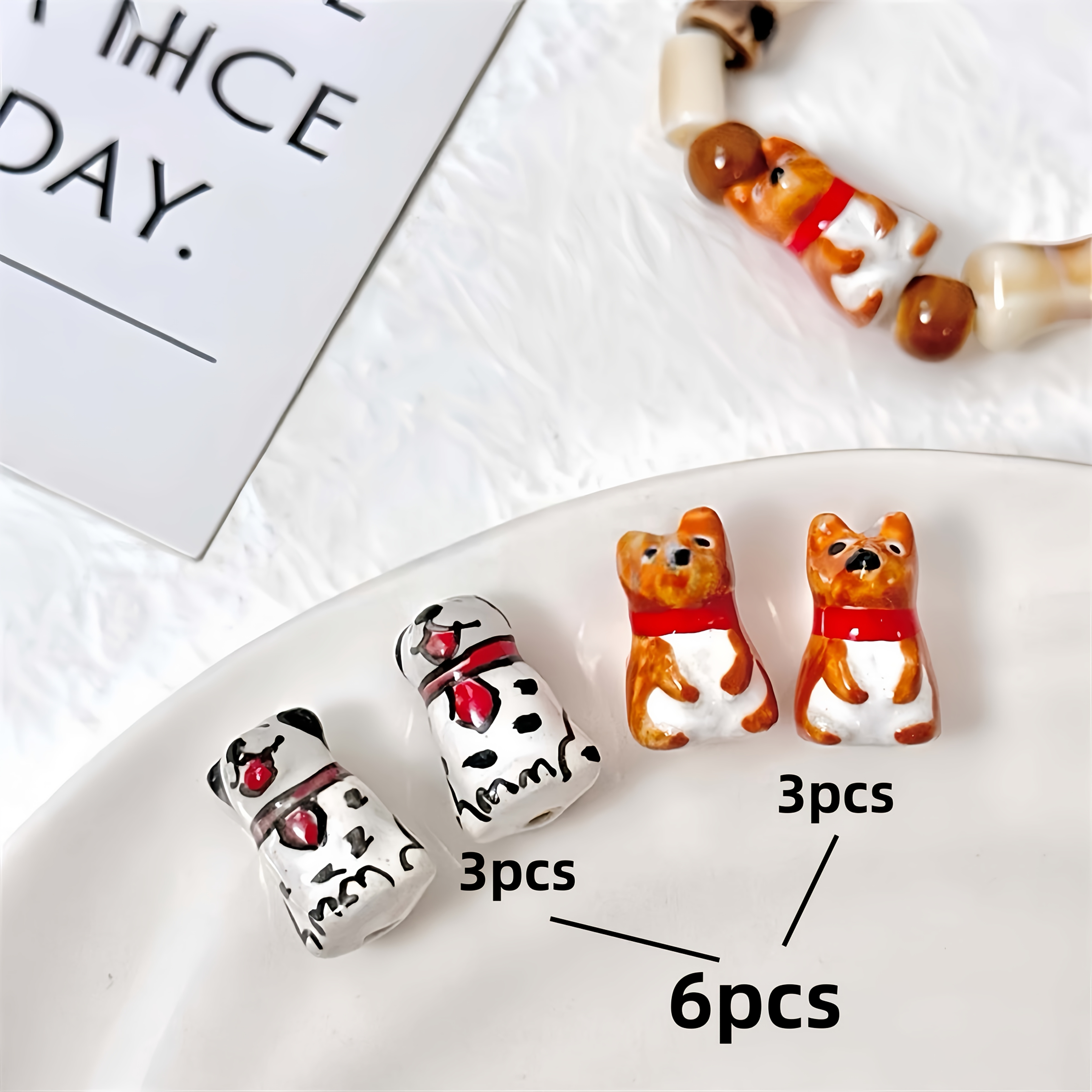 6pcs Assorted Hand-Painted Animal Ceramic Beads for DIY Jewellery