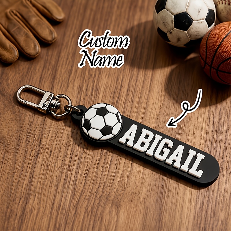TEMU [Personnalisé] 1pc Porte-clés de soccer personnalisé avec nom et numéro, étiquette pour sac à dos, sac de gym, porte-clés personnalisé avec