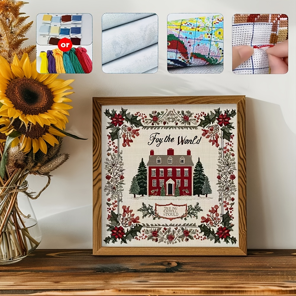TEMU 1 Set Christmas Themed Printed Cross- Kit, 11ct Precision Printed Diy Hand Embroidery Material Pack, Includes Pre-printed Fabric, Needles,