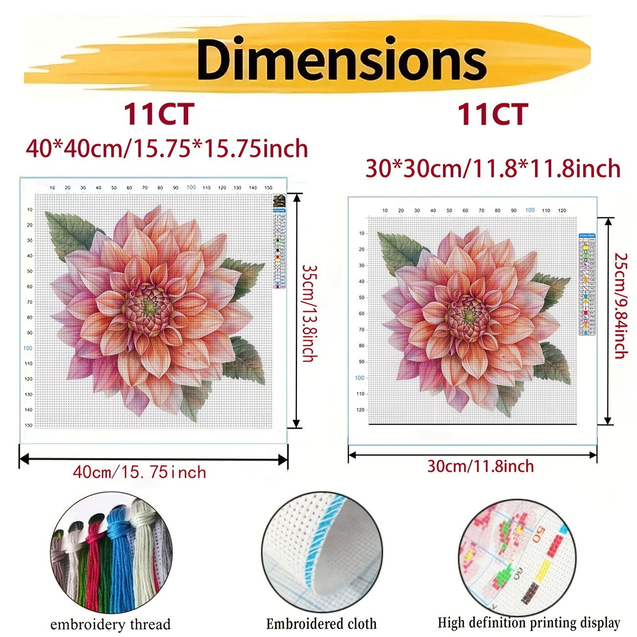 Cross Stitch Printed Kit, Frameless, Pink Orange Daisy Pattern