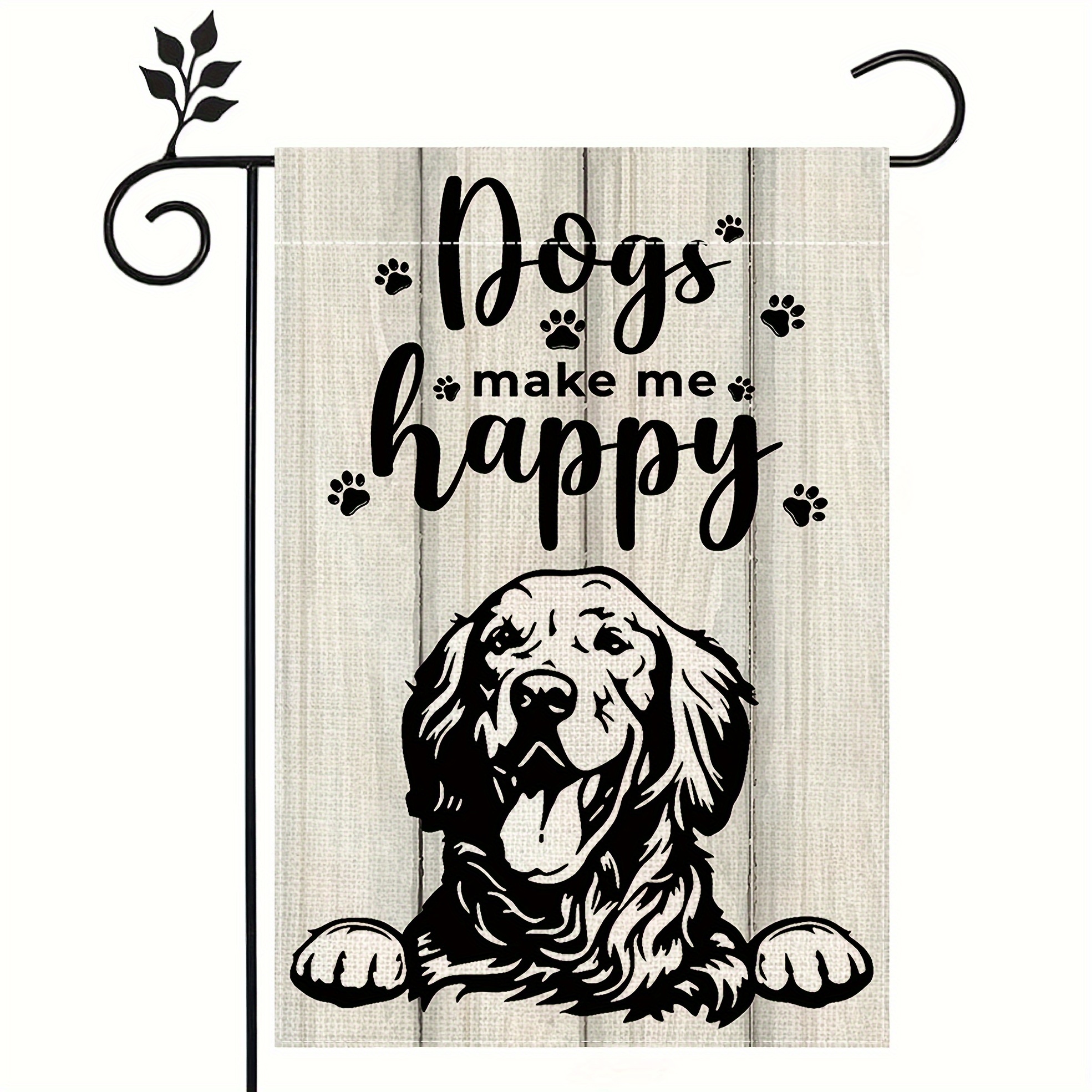 1pc, Dogs Make Me Happy Garden Flag, Double Sided Outside Garden Flag,  Farmhouse Wood Textures Yard Outdoor Decoration