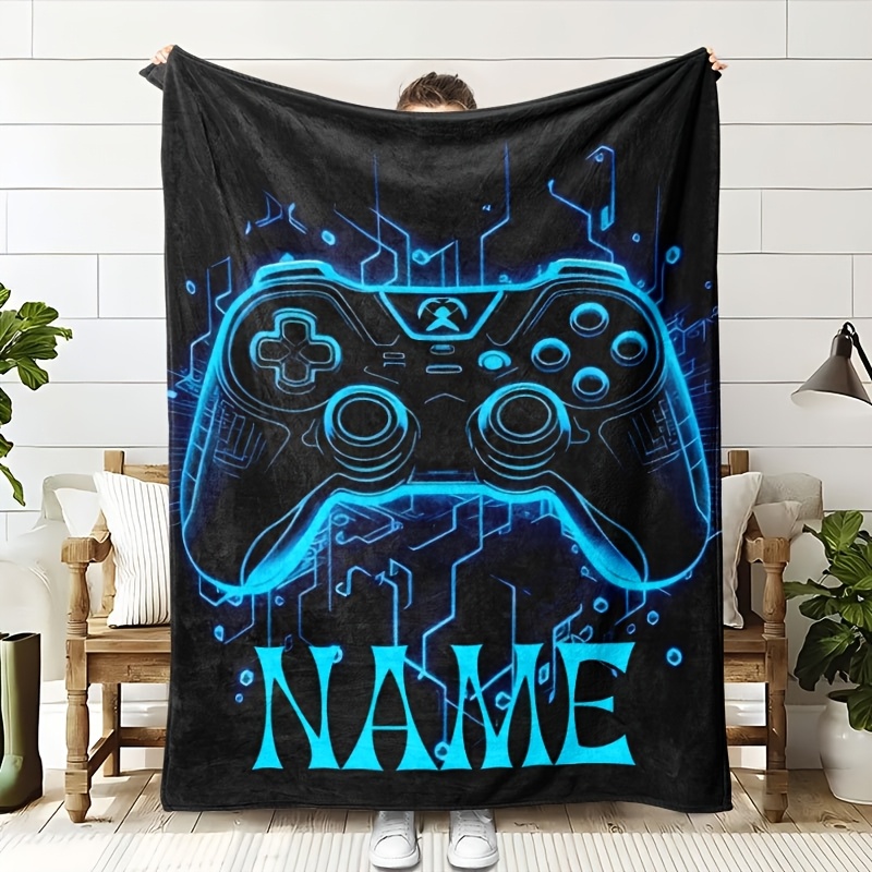 

1pc Custom Name Gaming Controller Flannel Blanket, 100% Polyester, Soft Comfortable Fabric, , Quilted, Tear Resistant, All , Contemporary Style, 200-250gsm