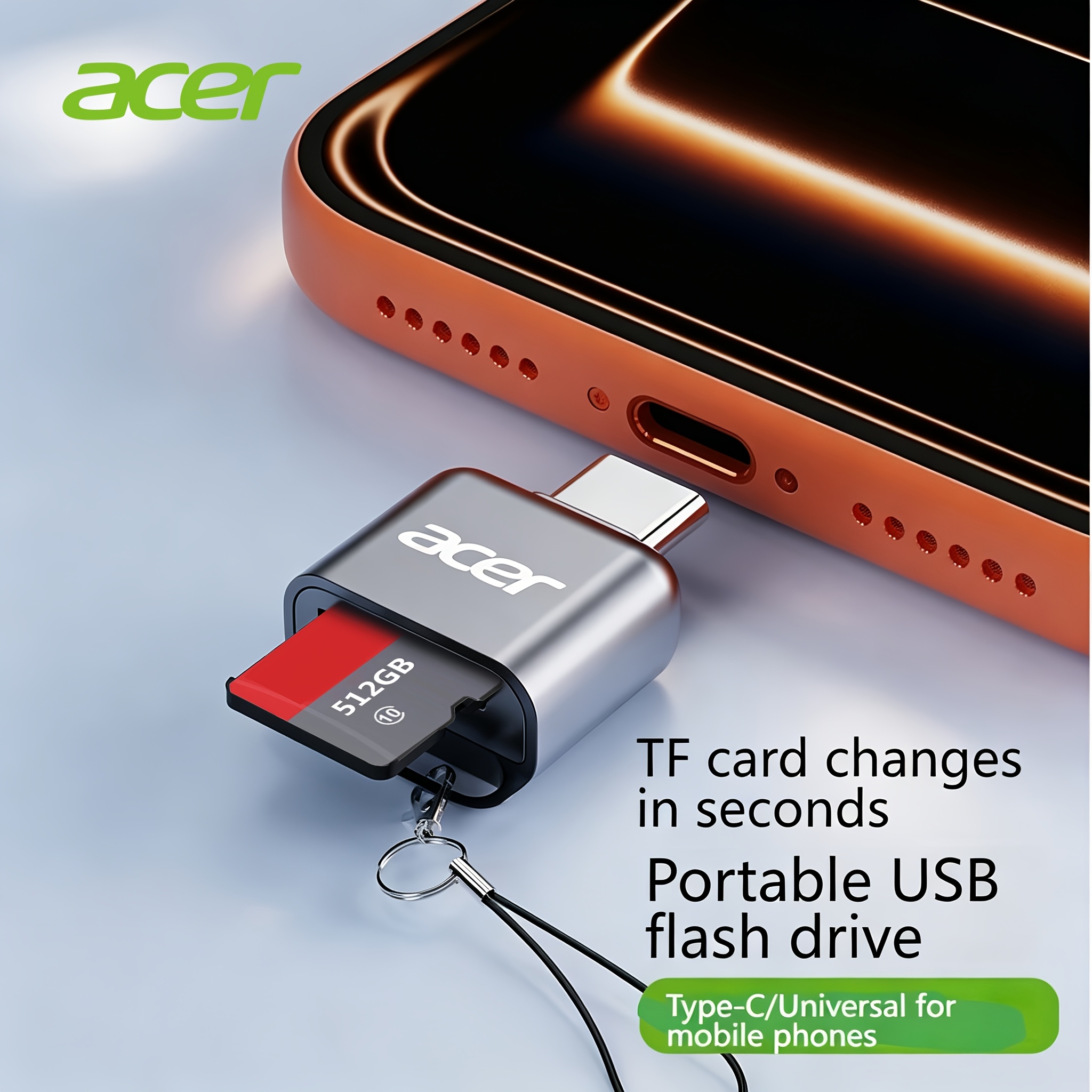 Image of Acer Portable Card Reader, Supports Tf Memory Card Reading, Equipped With A Type-c Interface, Suitable For Tablets, Mobile Phones, Cameras, And Computers. (type-c Interface Card Reader Version)
