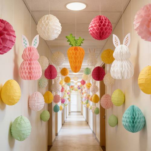 set de 9 bucăți decoratiuni de paște cu iepure, ou și , pomponi de hârtie festive. potrivite pentru interioară și exterioară a , paște, ziua îndrăgostiților, ziua . ghirlandă de hârtie în formă de inimă, lanț decorativ 3d cu , decoratiuni de sărbători