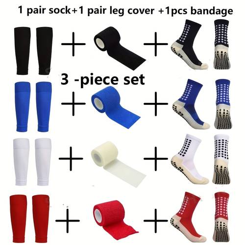 larawan ng item 3pcs set universal sports socks, leg covers, non-slip, football socks, 1pc bandage, para sa football hiking tennis gym training