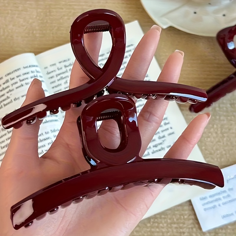 2pcs Red Hair Clips, Elegant French Style, Large Capacity, Plastic, Solid Color, Rectangular, Beauty And Personal Care Hairstyle Additions