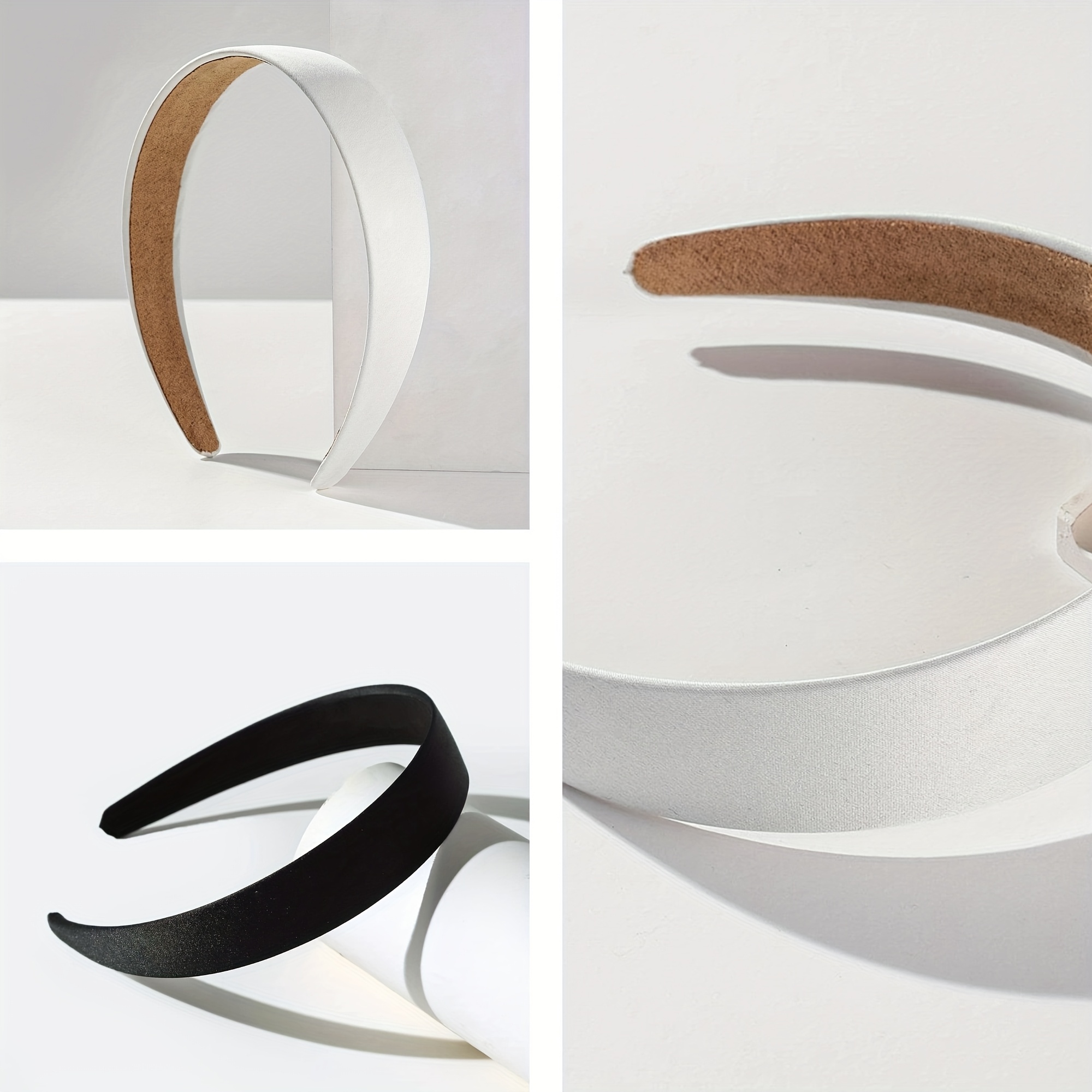 2 Solid Acrylic Headbands Wrapped In Wide Fabric, Headbands, Solid Acrylic Headbands (3 Cm Wide), Loose Elastic Headbands, In Black And White
