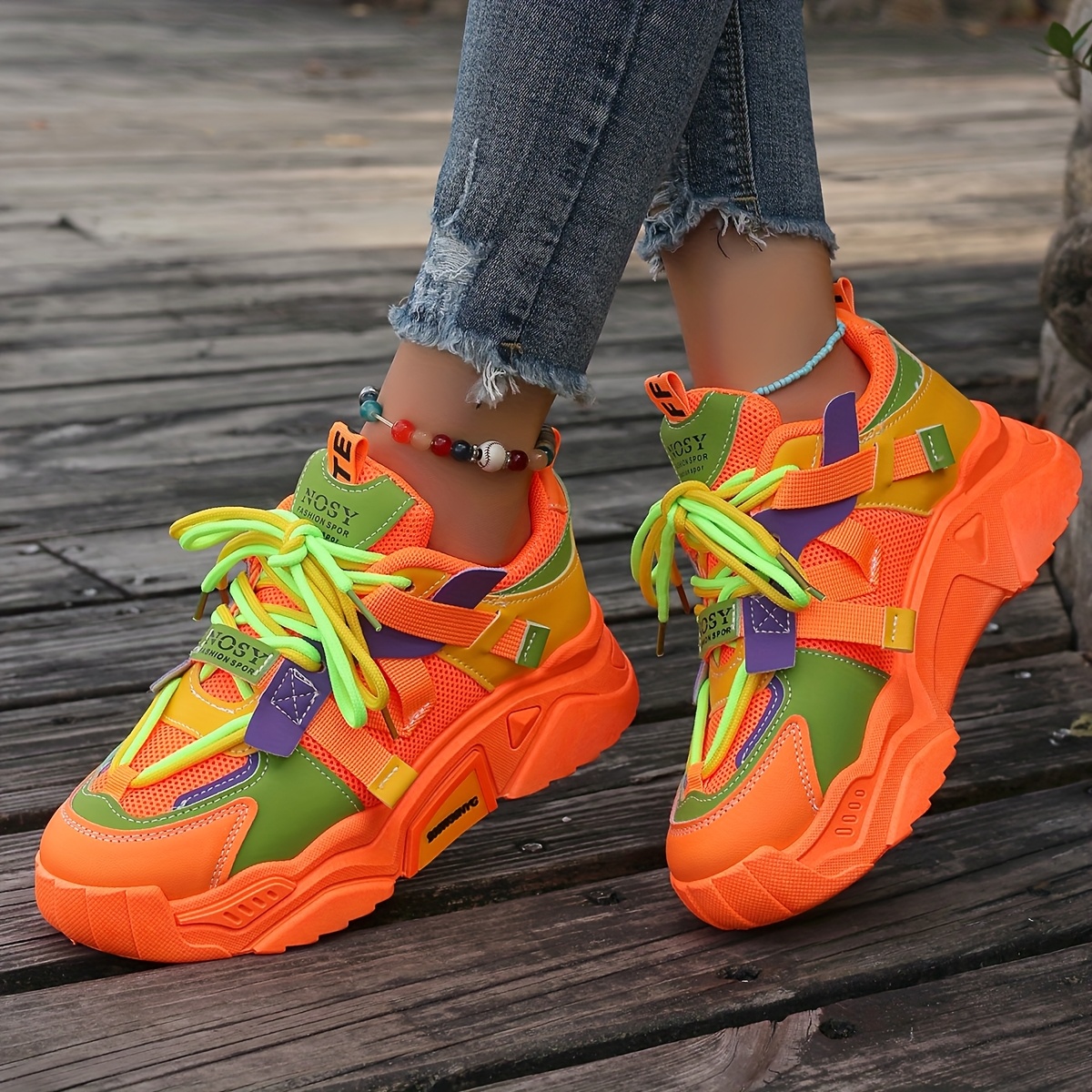 Women's Neon *-the-Dark Sneakers Neon Green, Orange, Purple, Pink,  Yellow, Blue, Yellow Thick Platform Height Increase Non-Slip Cushioned