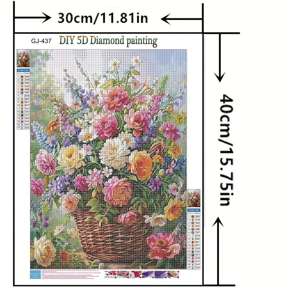 Image of 1pc Diy Diamond Painting Full Stitched Flower Basket Home Decoration Mosaic Kit 30*40cm/15.75*11.81in