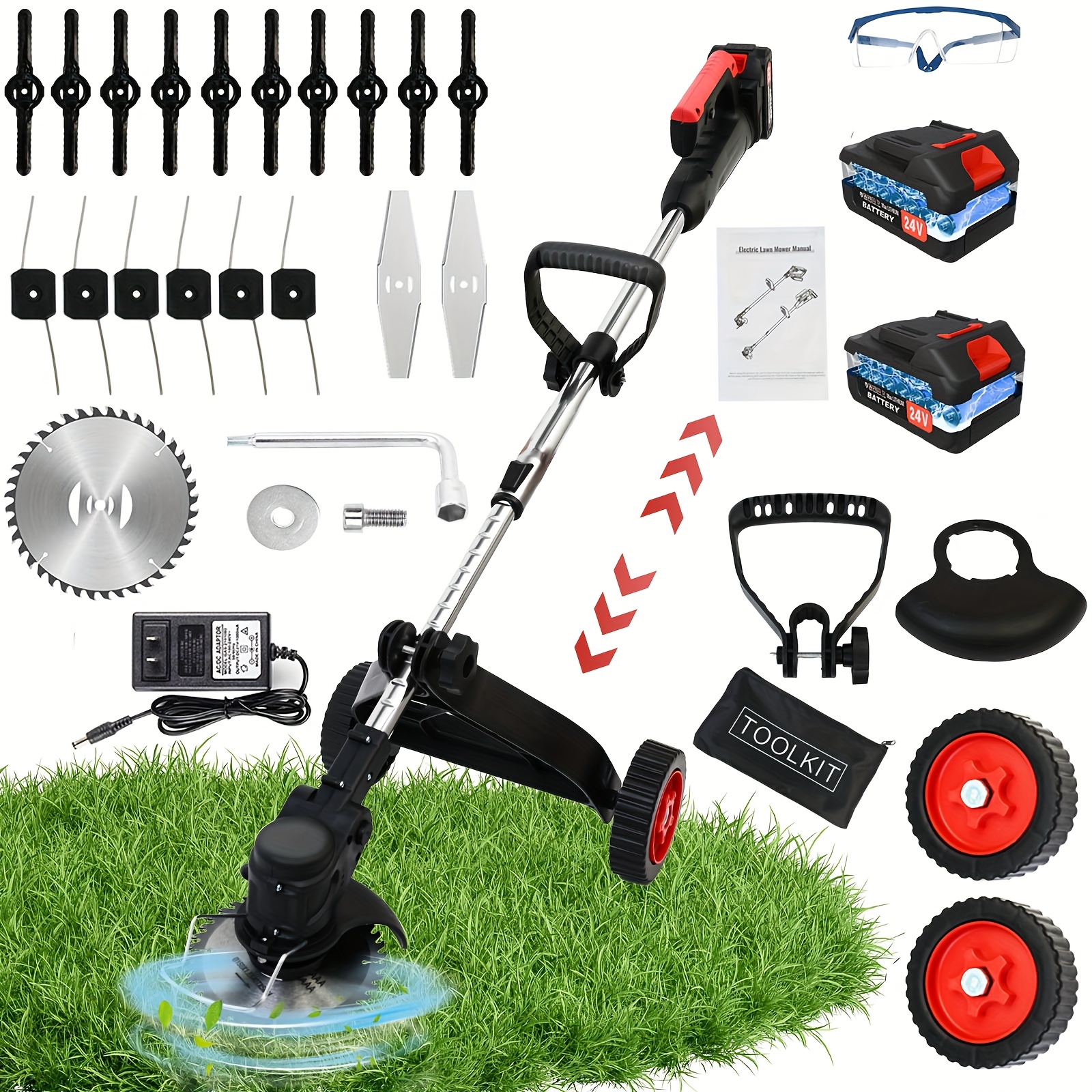 TEMU Multifunctional Cordless Grass String Trimmer With Powerful Battery Powered Grass Trimmer, String Trimmer/mini-mower/wheel Edger/brush Cutter,