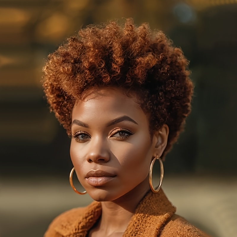 TEMU Nicelatus Short Afro Curly Wig Short Hairstyles Short Mixed Brown Wig Synthetic Afro Curly Wigs For Women Short Hair Wigs For Halloween, Christmas Party, Music Festivals