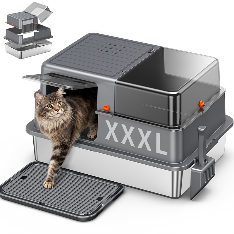 TEMU Extra Large 27 Inch High Metal Cat Litter Box, Extra Large Enclosed Detachable High Edge Cat Litter Box (suitable For Large Cats), Equipped With