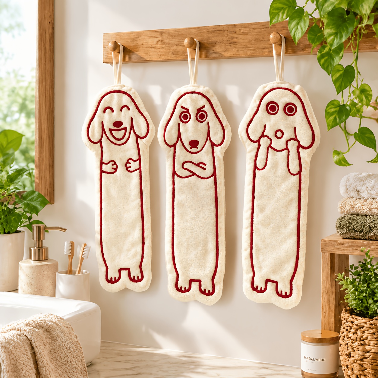 TEMU 3pcs Cute Dog Hand Towel For Kitchen And Bathroom, Hanging Puppy Towel 6.5 X 15 Inch, Soft Plush Hand Towel, Super Absorbent Quick Dry Dish