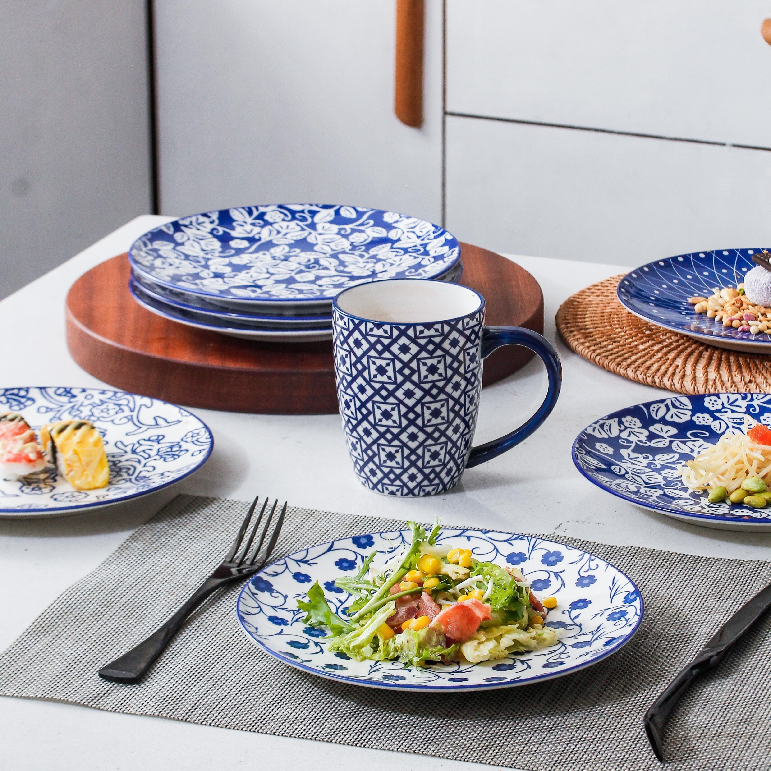 12 piezas, juegos de platos y tazas, juego de vajilla de cerámica, platos  de cena de 10,6 pulgadas (6 piezas), tazas de café de 16 onzas (6 piezas), a