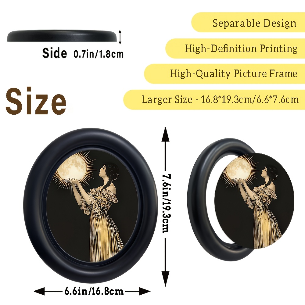 TEMU 2d Flat, 2d Flat, 1pc, Handcrafted Oval Picture Frame Featuring An Illustration Design Goddess, Measuring 6.6x7.6 Inches, Gothic Wall Art,