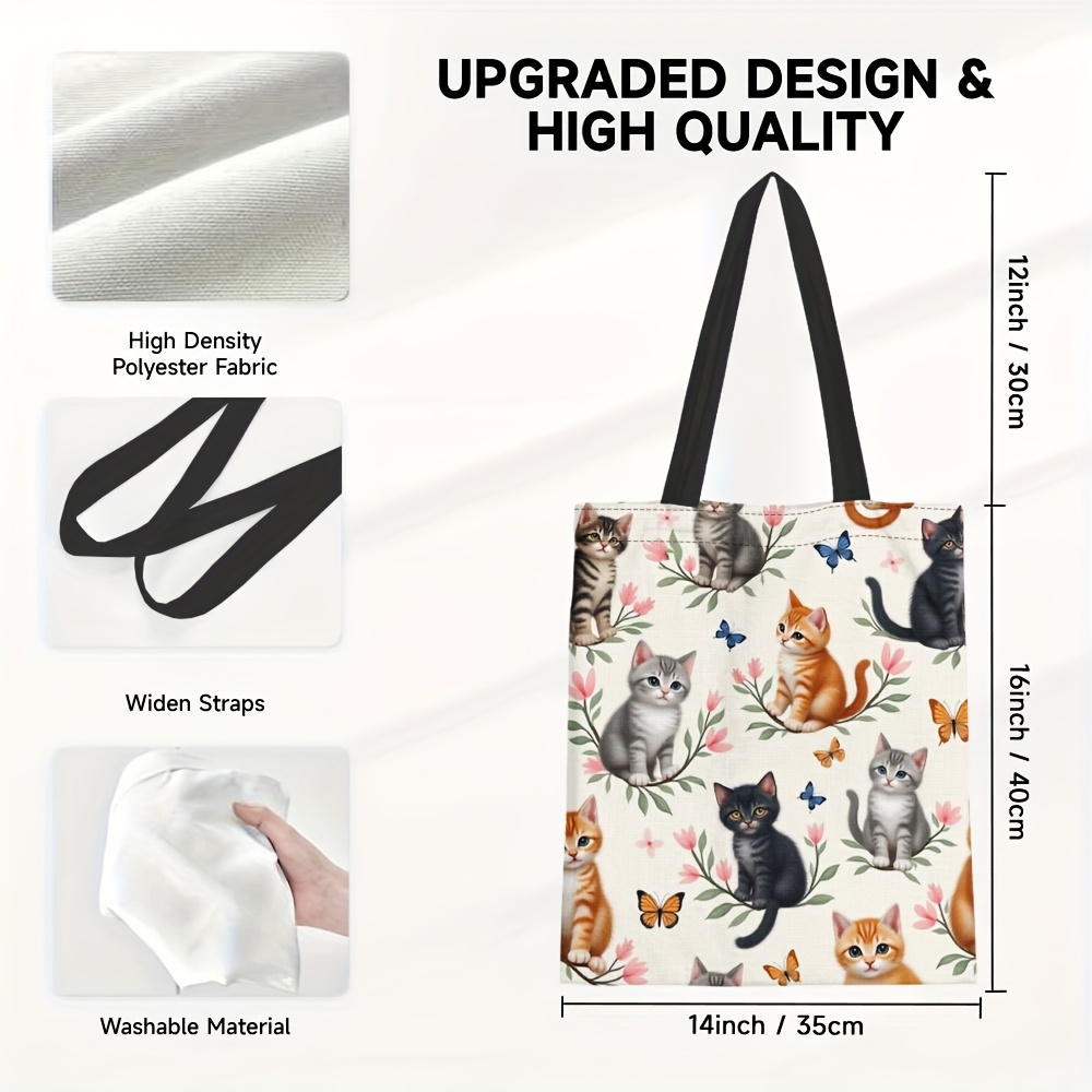 TEMU 1 pezzo, Borsa Tote Grande con Stampa e Gattino, Borsa a Spalla in Poliestere Resistente per Spiaggia, Viaggi, Palestra e Shopping, Regalo per