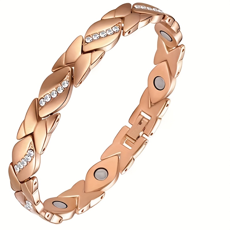 Boho Style Magnetic Bracelet & Red Copper Bangle Set with Crystal Mosaic