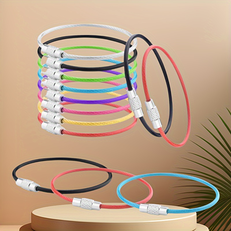 

20pcs Assorted Colors Stainless Steel Cable Keychains With Rubber Coated Wire Rope