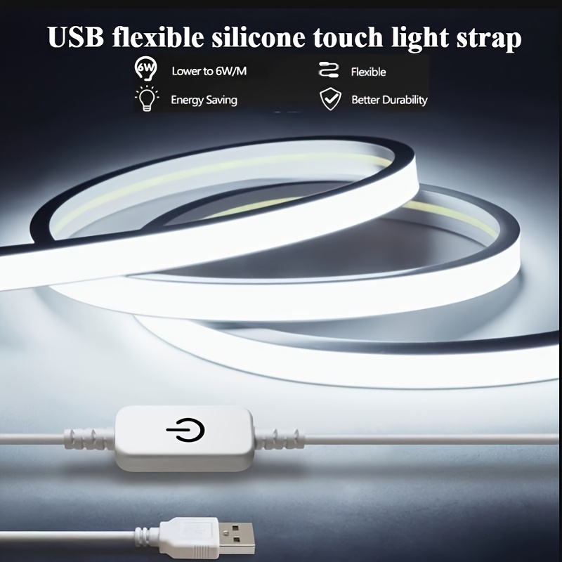 Tira de luz LED de neón inteligente con control táctil, blanco cálido/blanco, 100.0 cm/200.0 cm/299.97 cm/5.0 metros, alimentación por USB, regulable, para bricolaje, flexible y cortable, apta para uso interior/exterior, espejos, televisores, computadoras, armarios, escaleras, decoraciones de fiesta
