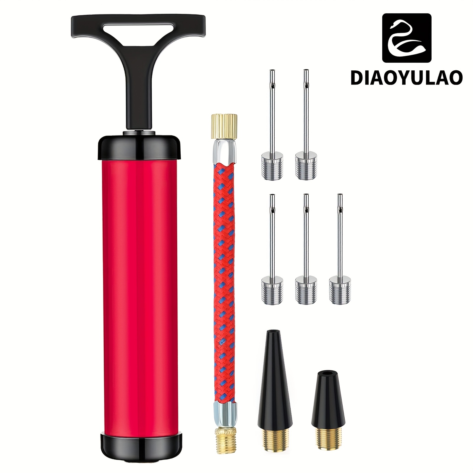 TEMU Ball Pump For - Ball Pump Kit, Basketball Pump, Portable Air Pump With 5 Needles, 2 Nozzle & 1 Extension Hose, Ball Pump For Basketball, Soccer,