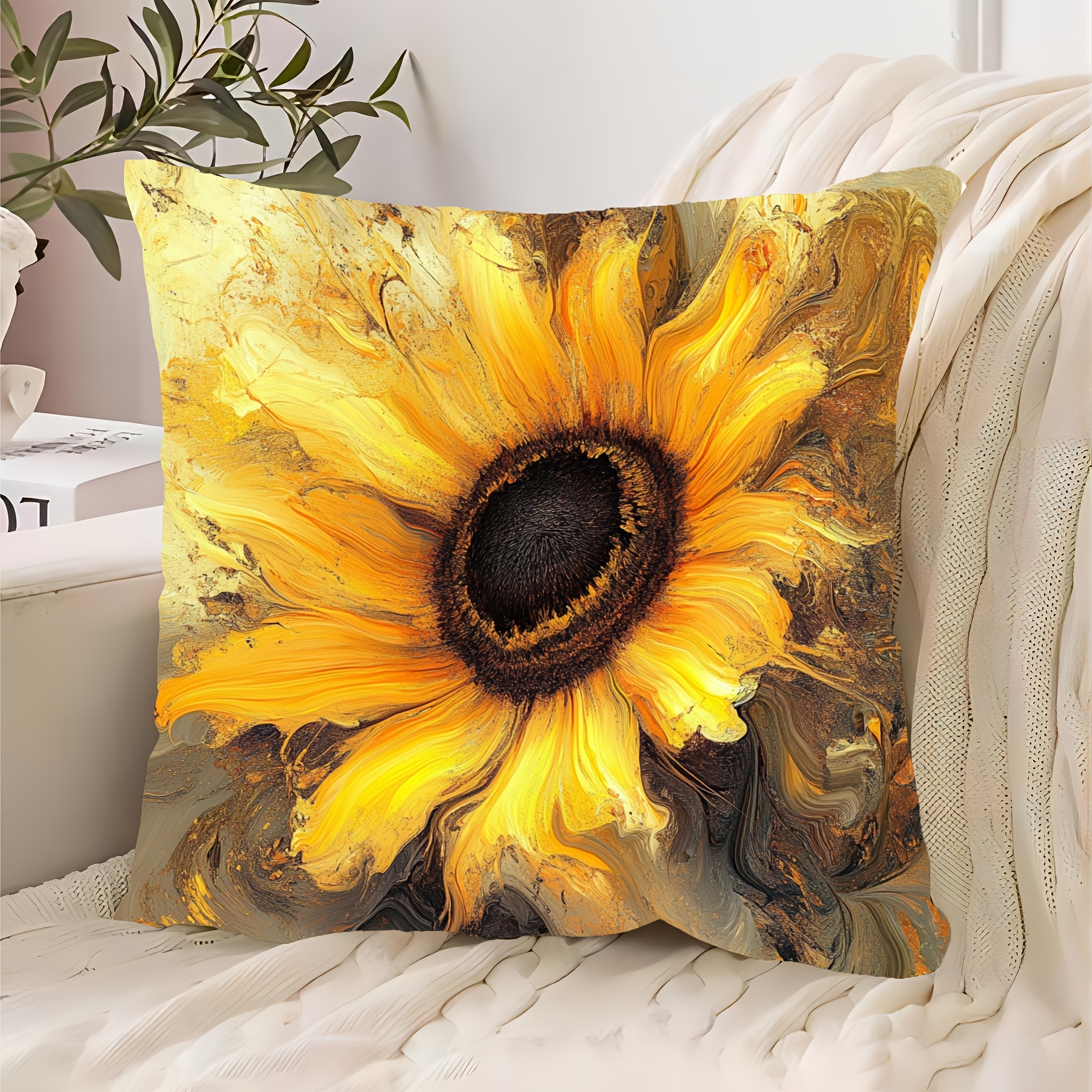 

Chic Abstract Sunflower 18x18 Inch Throw Pillow Cover - Soft Short Plush, Zip Closure, Machine Washable - Home, Office, And Car Decor (pillow Not Included)