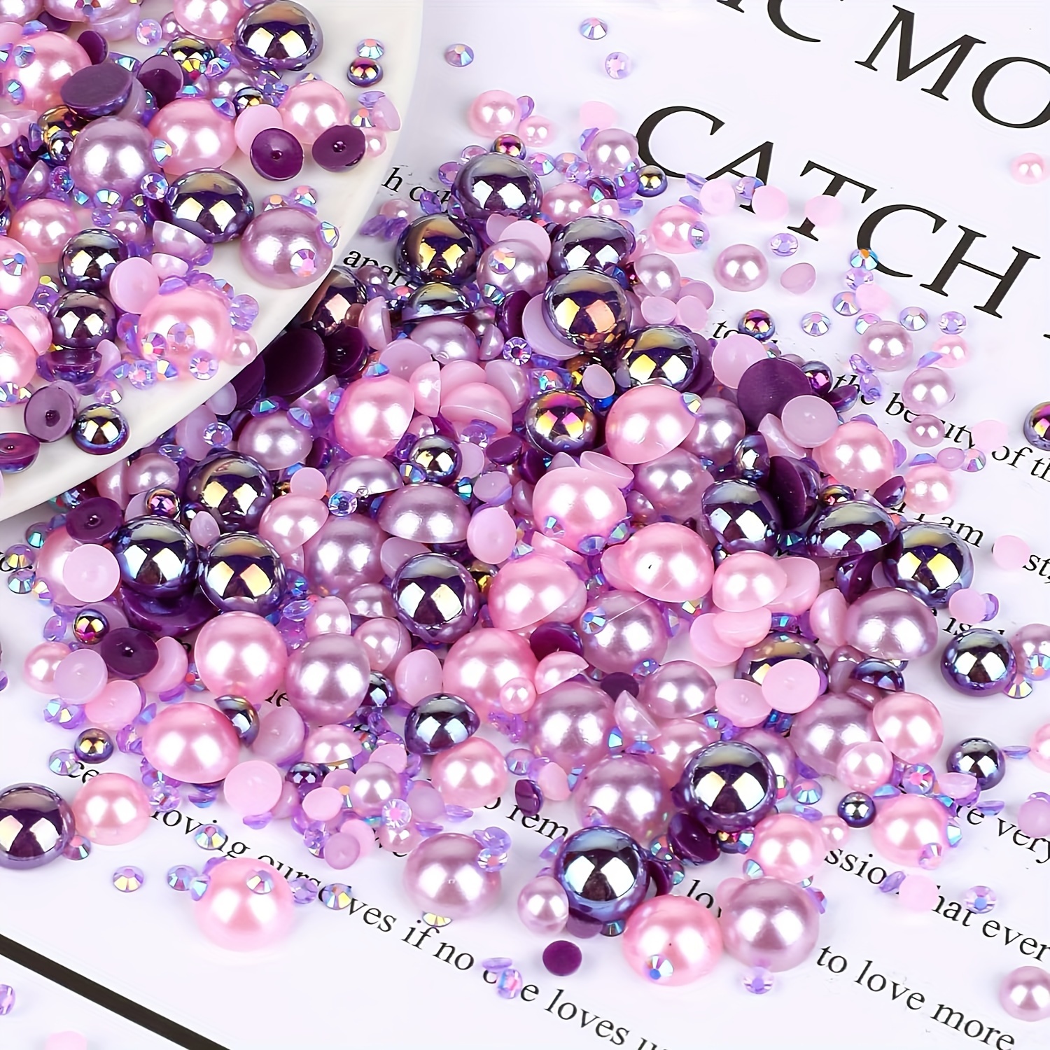 

35g Mixed Size Purple Flatback Pearls And Rhinestones Set, Unscented Resin Gems For Nail Art, Diy Crafts, Face Art, Shoes, And Clothing Embellishments - Assorted 3-10mm Pearl And Rhinestone Pack