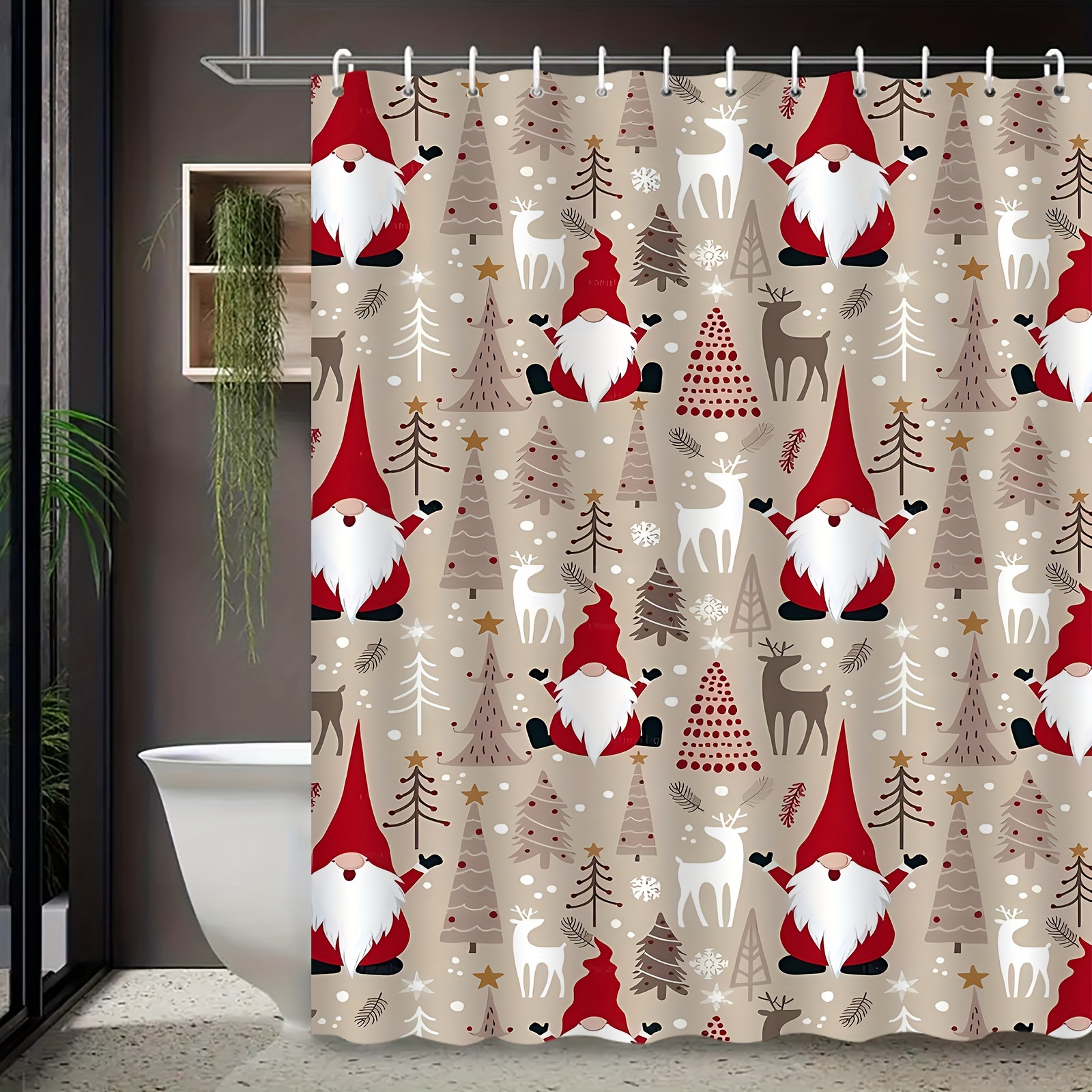 

1pc Santa Claus Pattern Shower Curtain, Waterproof Fabric, 72x72 Inches, Fits Walk-in Showers, With 12 Hooks, Festive Christmas Bathroom Decor