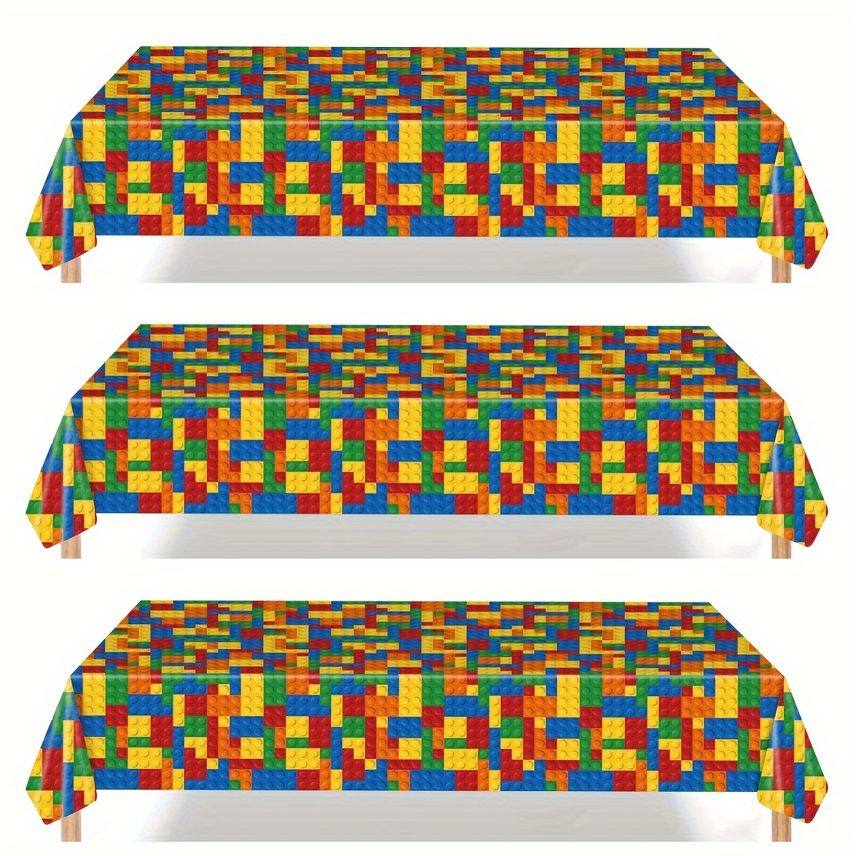 

Block Building Bricks Party Tablecloth - 54"x108" - Colorful Table Cover For Game Enthusiasts Birthday Supplies, Construction Theme Parties, Plastic Disposable Tableware