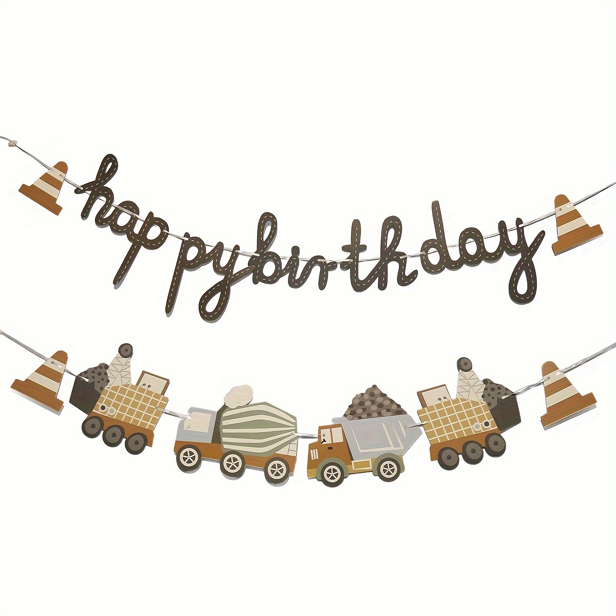 2pcs Set: Construction Vehicle Themed Birthday Party Banner & Flag - ' Celebrations, Photo Backdrop Decor