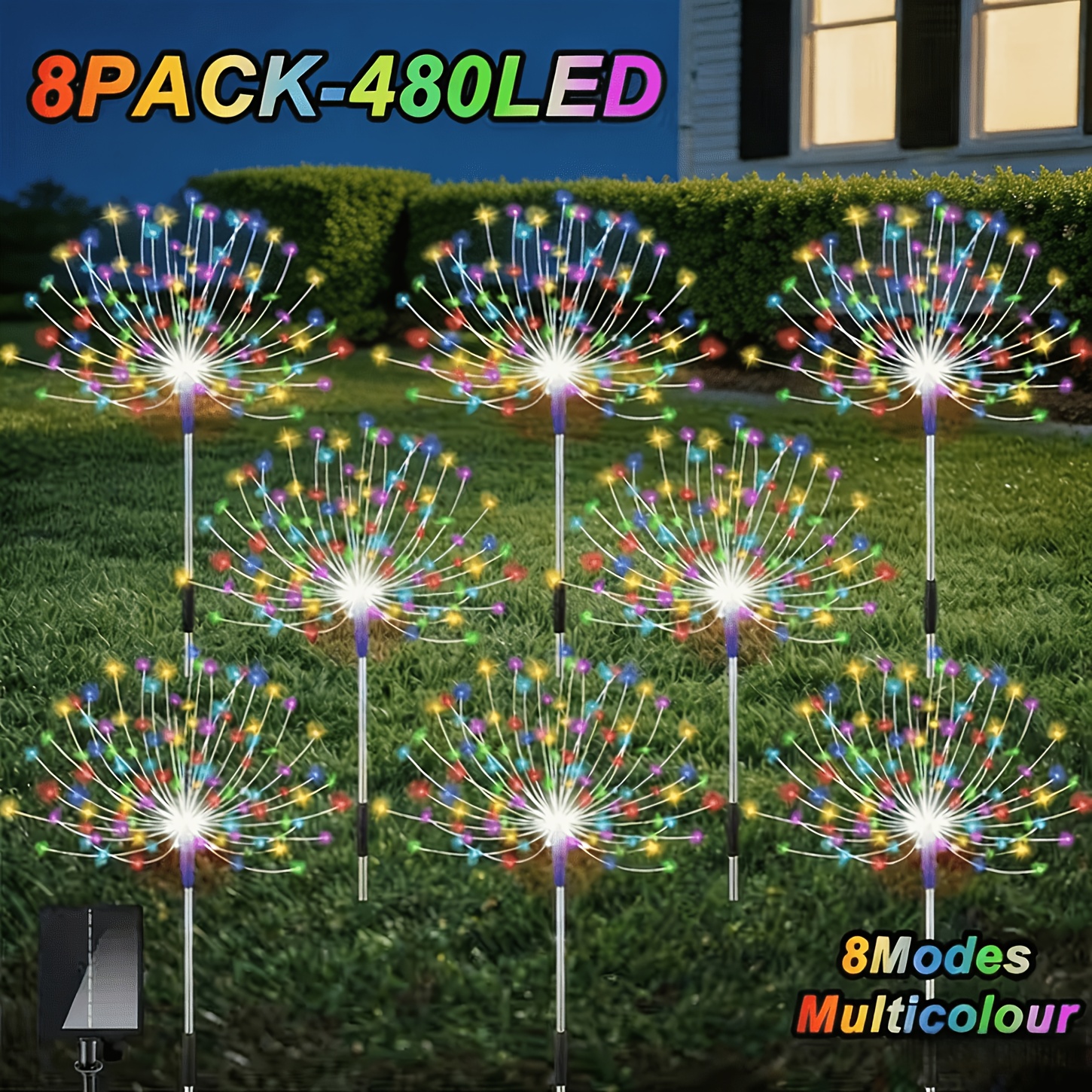 TEMU 8pcs Solar Outdoor Light, 480led Solar Fireworks Light, Ip65 Waterproof Garden Light, Halloween/christmas Decorative Light, Suitable For Home